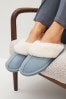 Pale Blue Suede Faux Fur Lined Mule Slippers