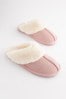 Pale Pink Suede Faux Fur Lined Mule Slippers