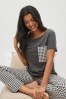 Anthrazitgrau/Vichy-Karos - Kurzärmeliger Pyjama aus Baumwolle, Regular