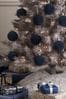 Set of 9 Navy Flocked Christmas Baubles