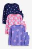 Pink-violett - Pyjamas mit Herz-, Punkte- und Sternmuster im 3er-Pack (9 Monate bis 12 Jahre)
