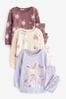 Violett/Weiss/Häschen - 3er-Pack langärmelige bedruckte Pyjamas (9 Monate bis 12 Jahre)