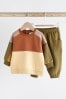 Green/Cream Colourblock Cosy Baby Sweatshirt Yellow And Joggers 2 Piece Set