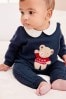 Navy Blue Knitted Baby Jumper And Leggings Set With Bear Motif (0mths-2yrs)