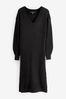 Black Ribbed V-Neck Knit Jumper Dress, Regular