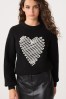 Black and White Stitch Sequin Heart Jumper