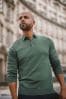 Green Regular Knitted Long Sleeve Polo Shirt