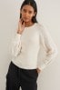 Ecru White Mesh Sleeve Crew Neck Top