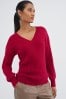 Rot - Gerippter Pullover mit V-Ausschnitt, normale Passform