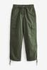 Khaki Green Parachute Cotton Cargo Trousers, Regular