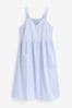 Blue 100% Cotton Lattice Detail Summer Smock Dress, Regular