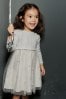 Silver 2-in-1 Jumper & Embroidered Tulle Skirt pre-owned Dress (3mths-7yrs)