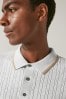 Grau - Regular Langärmeliges Polo-Shirt mit Zopfmuster