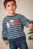 Navy Blue Stripe Christmas Appliqué Crew Neck Sweatshirt (3mths-7yrs)