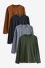 Light Grey/Charcoal/Khaki/Dark Orange Long Sleeve Stag T-Shirts 4 Pack