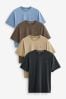 Stone/ Light Blue/ Charcoal Grey/ Mushroom Brown Regular Fit T-Shirts 4 Pack, Regular Fit