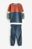Rost/Marineblau - Set mit gemütlichem Langarmshirt in Blockfarben und Jogginghose (3 Monate bis 7 Jahre)