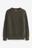 Khaki Green Regular Textured Knitted Crew Jumper