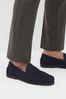 Navy Blue Suede Wide Fit Penny Loafers, Wide Fit
