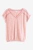 Multi Stripe V-Neck Cotton Bubble Hem Top, Regular