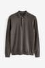 Brown/Grey Regular Knitted Long Sleeve Polo Shirt