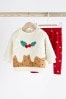 Neutral Christmas Pudding Baby Cosy Fleece Sweatshirt WIP And Leggings 2 Piece Set (0mths-2yrs)