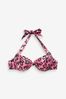 Pink Leopard Padded Wired Halter Bikini Top