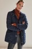 Navy Blue Quilted Jacket With Corduroy Collar