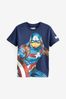 Captain America Marineblau - Marvel Superhero Kurzärmeliges T-Shirt (3-16yrs)