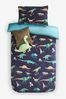 Blue Dinosaur Fleece Duvet Cover and Pillowcase Set