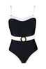 Pour Moi Black Monochrome Removable Straps Belted Control Swimsuit