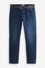 Blue Slim Belted Authentic Jeans, Slim Fit
