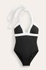 Boden Black Panelled Halter Swimsuit