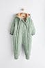 Sage Green Quilted Fleece Lined Baby All-In-One Pramsuit (0mths-2yrs)