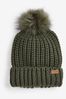 Barbour® Olive Green Saltburn Cable Knit Pom Bobble hat