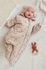 Mink Brown Acorn Corduroy Fleece Lined Baby All-In-One Pramsuit