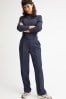 Navy Blue Tailored Straight Leg Trousers With Belt