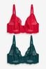 Red/Green Non Pad Plunge DD+ Lace Bras 2 Pack, Non Pad Plunge