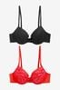 Red/Black Pad Plunge Embroidered Bras 2 Pack
