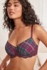 Berry Red Check Print Microfibre And Lace Smoothing Light Pad Balcony Bra