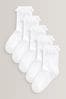 White 5 Pack Cotton Rich Cushioned Sole Ruffle Ankle School Socks