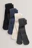 Black/Charcoal Grey/Navy Blue/Cream Cotton Rich Cable Tights 4 Pack