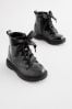Schwarzes Lackleder - Warm Lined Lace-Up Boots, Wide Fit (G)