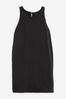 Black A-Line Mini Dress With Linen, Regular