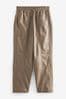Camel Faux Leather PU Jogger Trousers, Regular