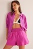 Boden Pink Linen Shirred Waist Shorts