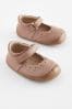 Tan Brown Leather Wide Fit (G) Crawler Mary Jane Shoes, Wide Fit (G)