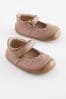 Tan Brown Leather Wide Fit (G) Crawler Mary Jane Shoes