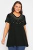 Yours Curve Black Embellished V-Neck T-Shirt