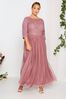 Yours Curve Pink Luxe Embellished Long Sleeve Maxi Dress